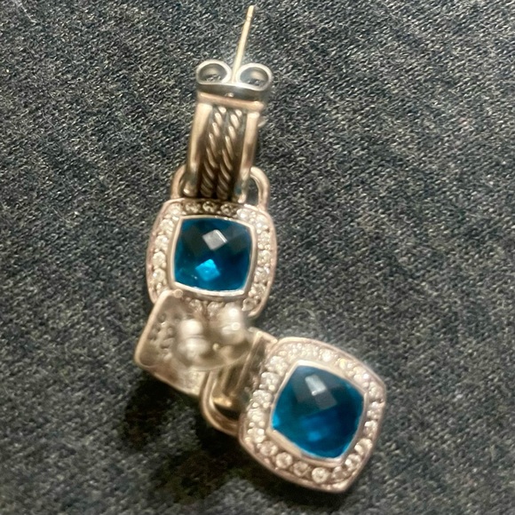 DY diamond and topaz earrings solid silver 925 designer - Picture 4 of 7